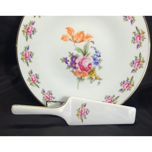 Concordia Lesov Czech porcelain cake plate Meissen Rose, serve knife - Picture 2 of 8